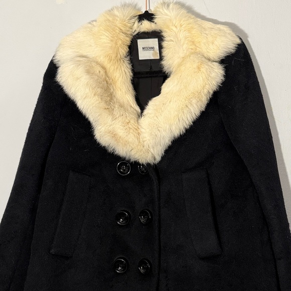 Vintage Moschino Black Wool Coat with Faux Fur Collar size 10 - Picture 5 of 8